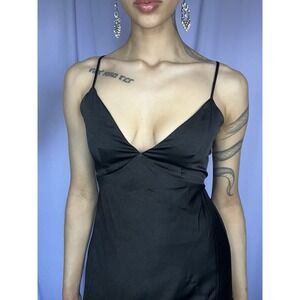 Forever 21 Black Satin Slip Maxi Dress Women Size S Gown Romantic Grunge Glam
